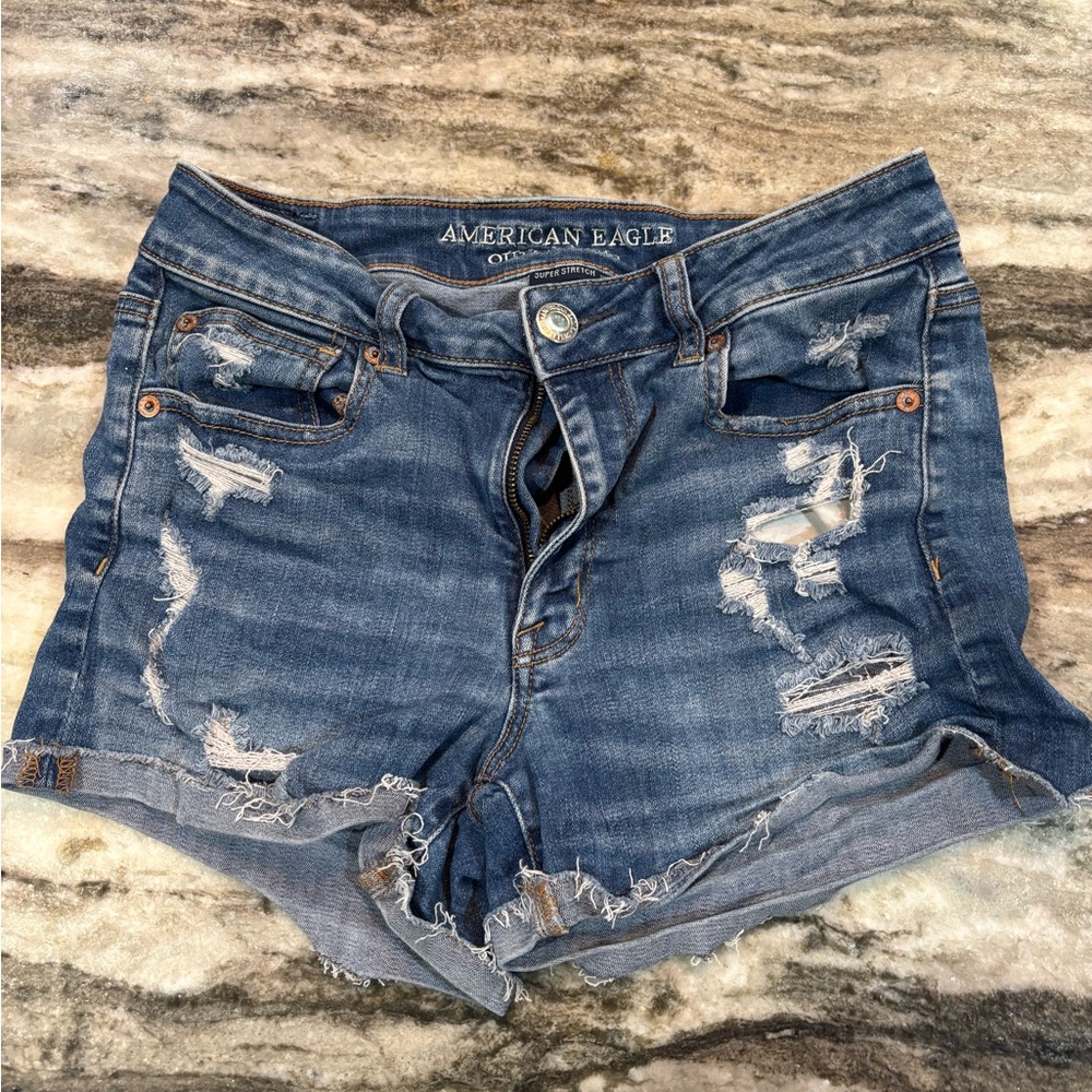 American Eagle Super Stretch Women's Ripped Blue Jean Shorts
